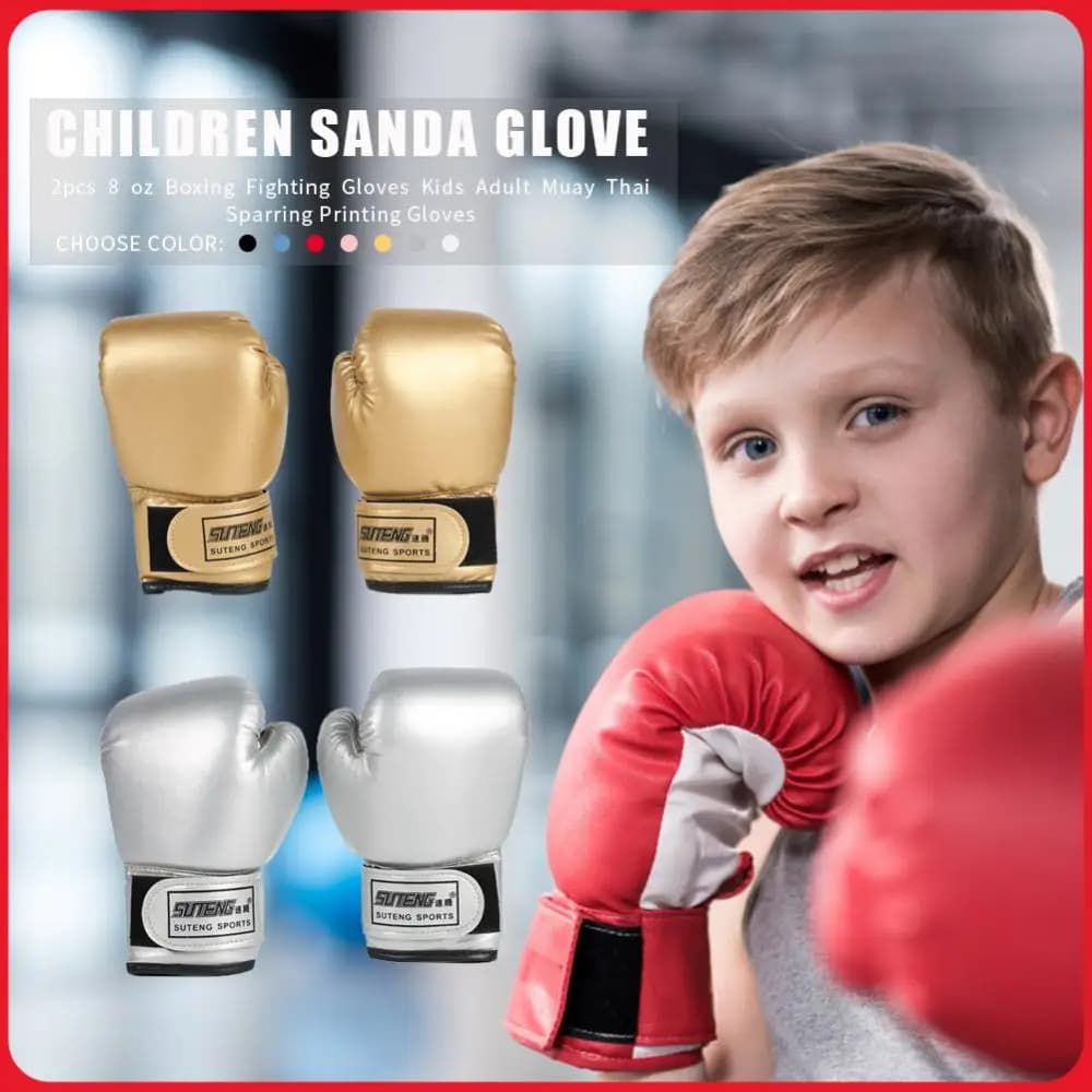 2 PU Leather Children's Boxing Gloves, Breathable Kickboxing and Muay Thai Training Gloves