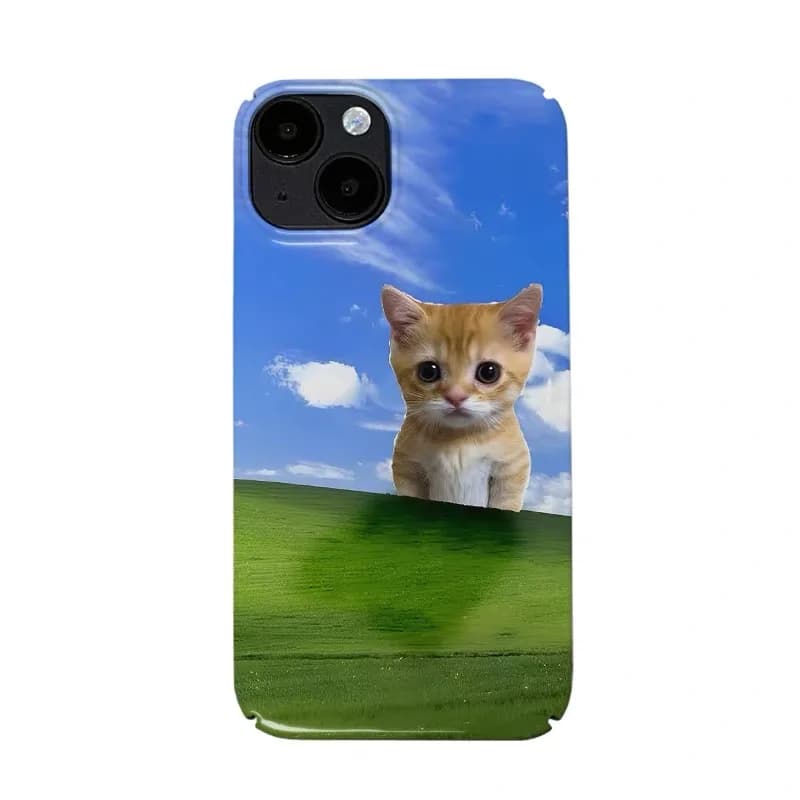 Ins Blue Sky Grassland Cute Cat Custodia per IPHONE 17 16 ProMax 15 14 Plus 13 12 MINI 11 PRO 16Plus XR XS MAX Cover per telefono in acrilico