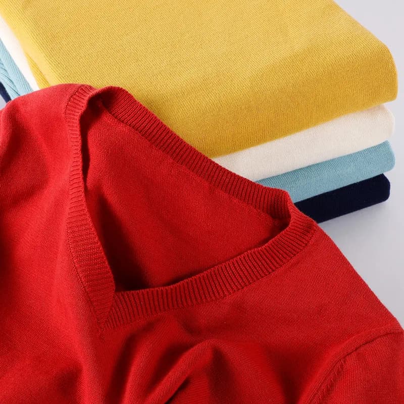 Spring/Autumn 100% Cotton Women's Sweater Casual Solid Color Knitted Hoodie V-Neck Blouse Loose Pull Basic Tops