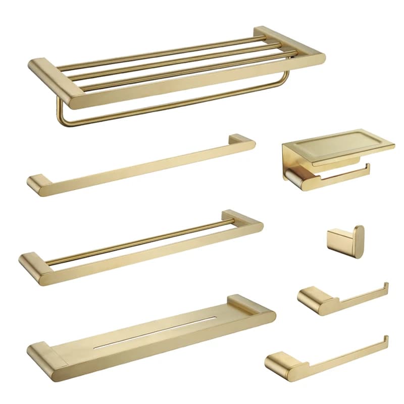 Brushed Gold Bathroom Accessories Set Toilet Brush Holder Toilet Paper Holder Towel Bar Rail Rack Hanger Hook Soap Dish Hardware