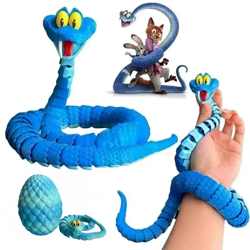 Giocattolo Serpente Articolato Stampato in 3D per Bambini, Giocattolo Flessibile Articolato Blu di Gary di Zootopia, Giocattolo Antistress, Regalo Scherzo