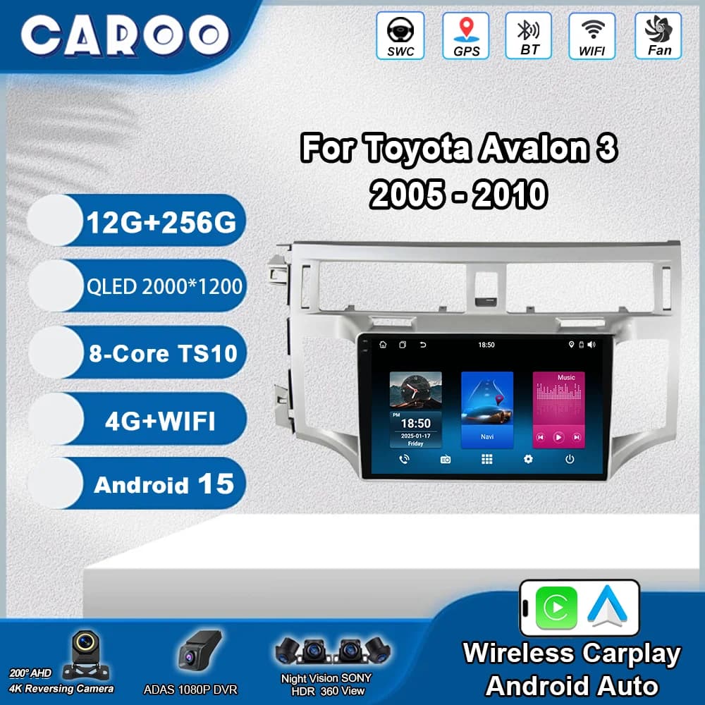 Android 15 Per Toyota Avalon 3 2005 -2010 Lettore video multimediale per auto Radio Stereo Navigazione GPS Bluetooth WIFI Touch Screen 4G
