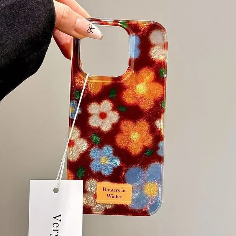 Phone Case For iPhone 16 15 14 13 12 11 Pro Max XS X XR 7 8 Plus SE 2022 Perforated Vortex Shell IND Retro Small Flower Cover