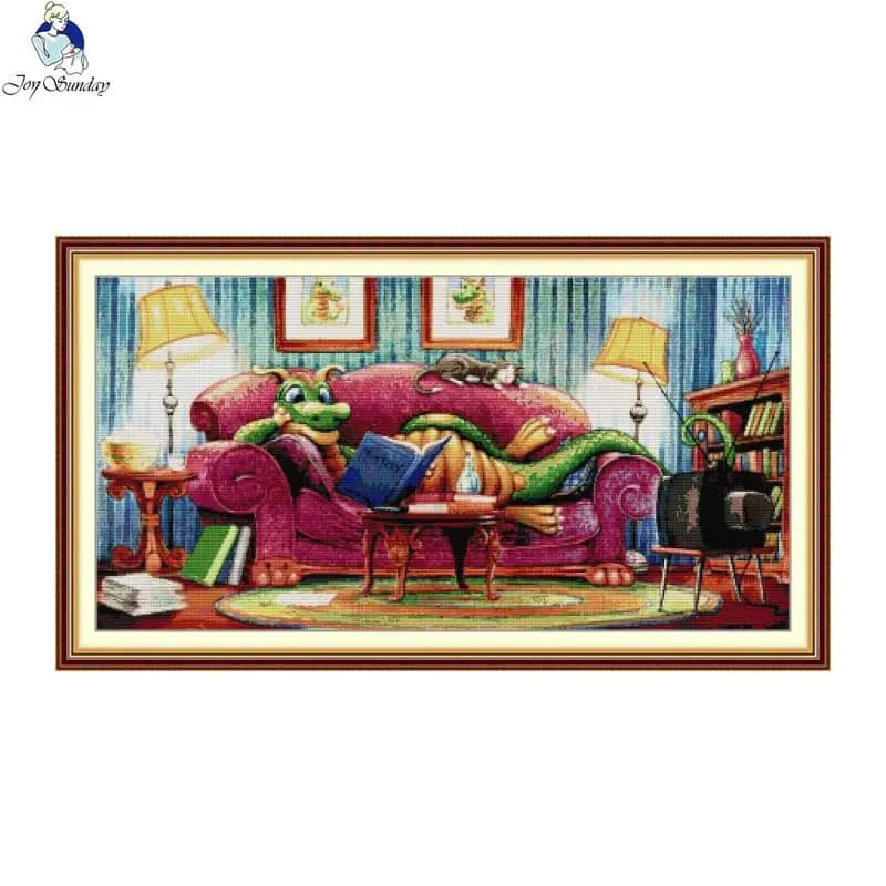 Kit Punto Croce Joy Sunday per Lettura Rilassante, Ricamo Fai-da-Te, Hobby Artigianale, Decorazione Casa, Regalo