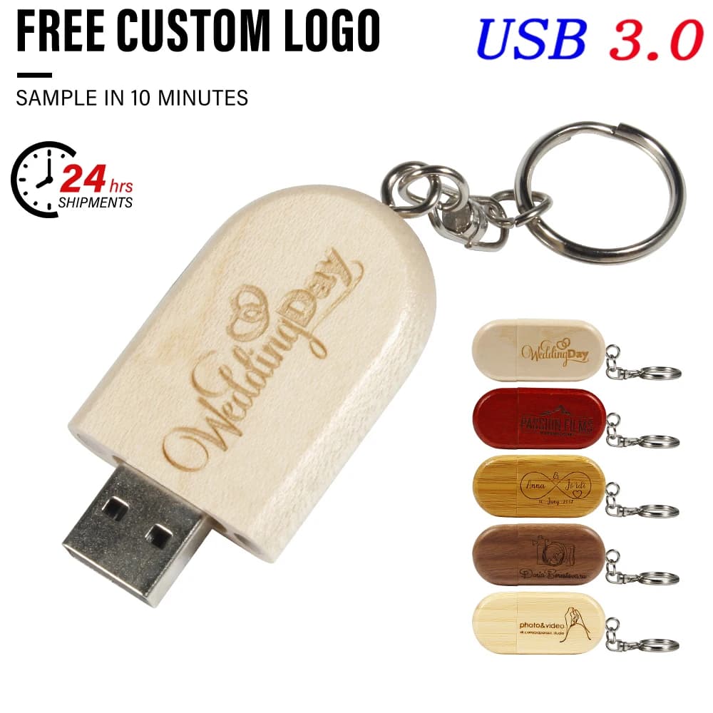 USB3.0 Logo personalizzato gratuito Pen Drive 128 GB Regalo di nozze Memory Stick 64 GB Chiavetta USB 3.0 in legno 32 GB Push Pull Box U Disco 16 GB
