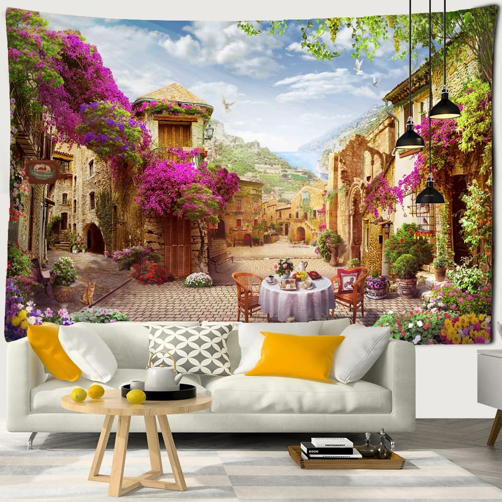 Beautiful Ancient Architecture Print Wall Hippie Tapestry Landscape Tapestry Fabric Home Decor Wall Carpets Hanging Big Blanket