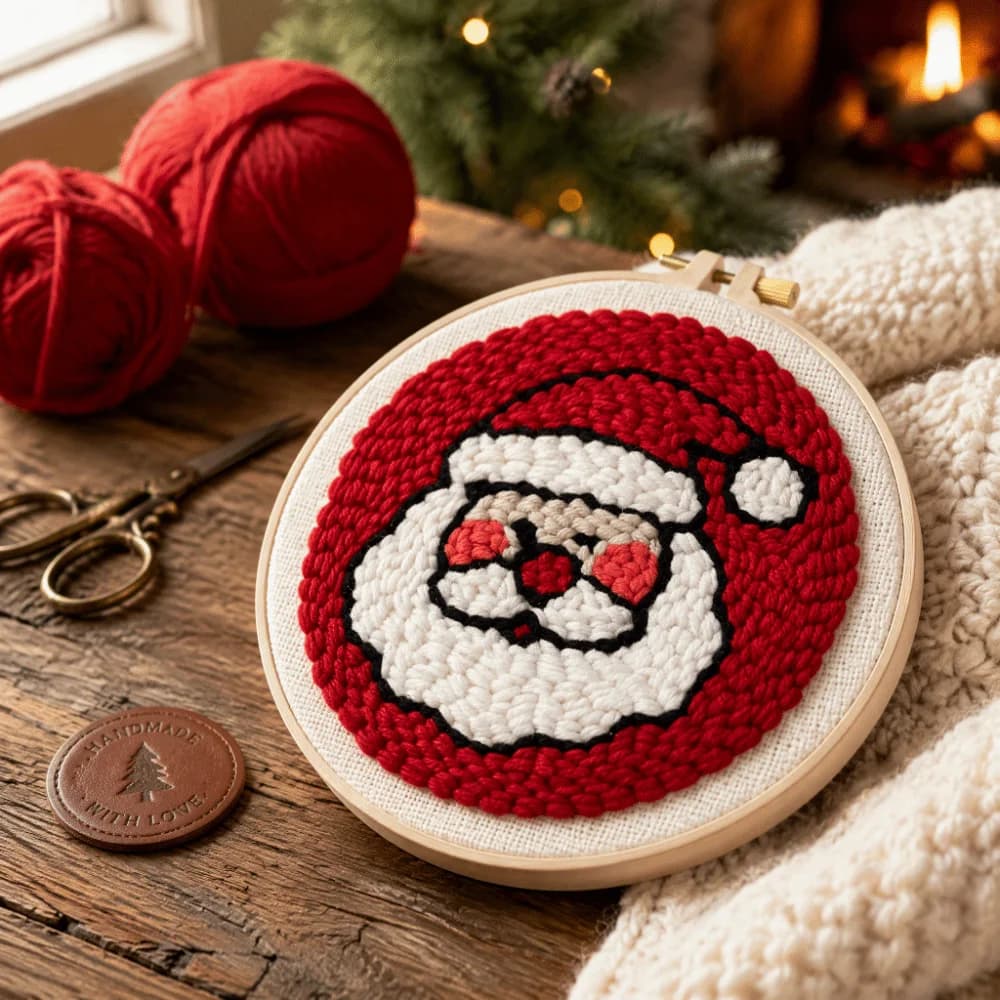 Merry Christmas Punch Needle Kit Beginner Embroidery Set Punch Needle Supplies DIY Punch Needle Set Handmade Yarn Art