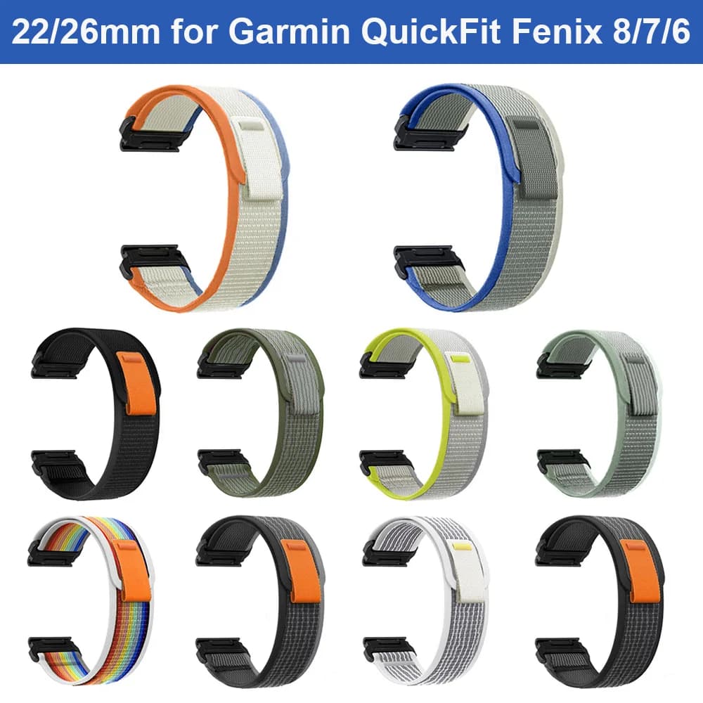 Cinturino ad anello per Garmin Quickfit Sostituzione adatta per Fenix 8 7X 7 6 5 Trail cinturino in nylon velcro