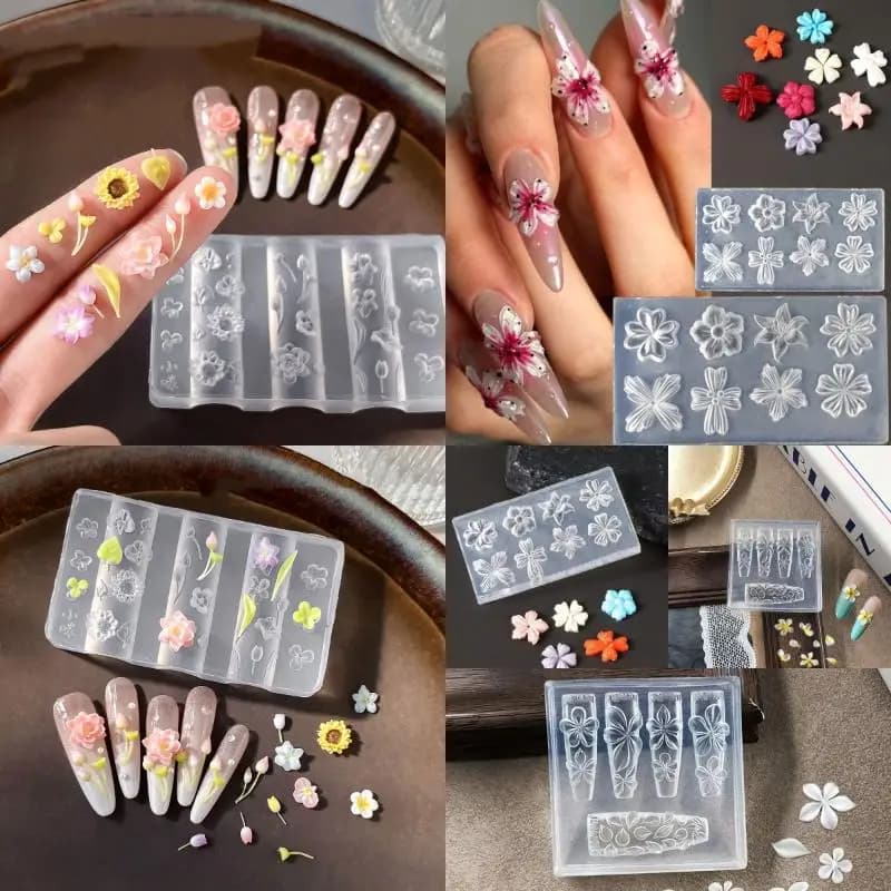 *Flower Design 3D Nail Mold Silicone Reusable Petal Art Template for Manicure DIY Salon Decoration