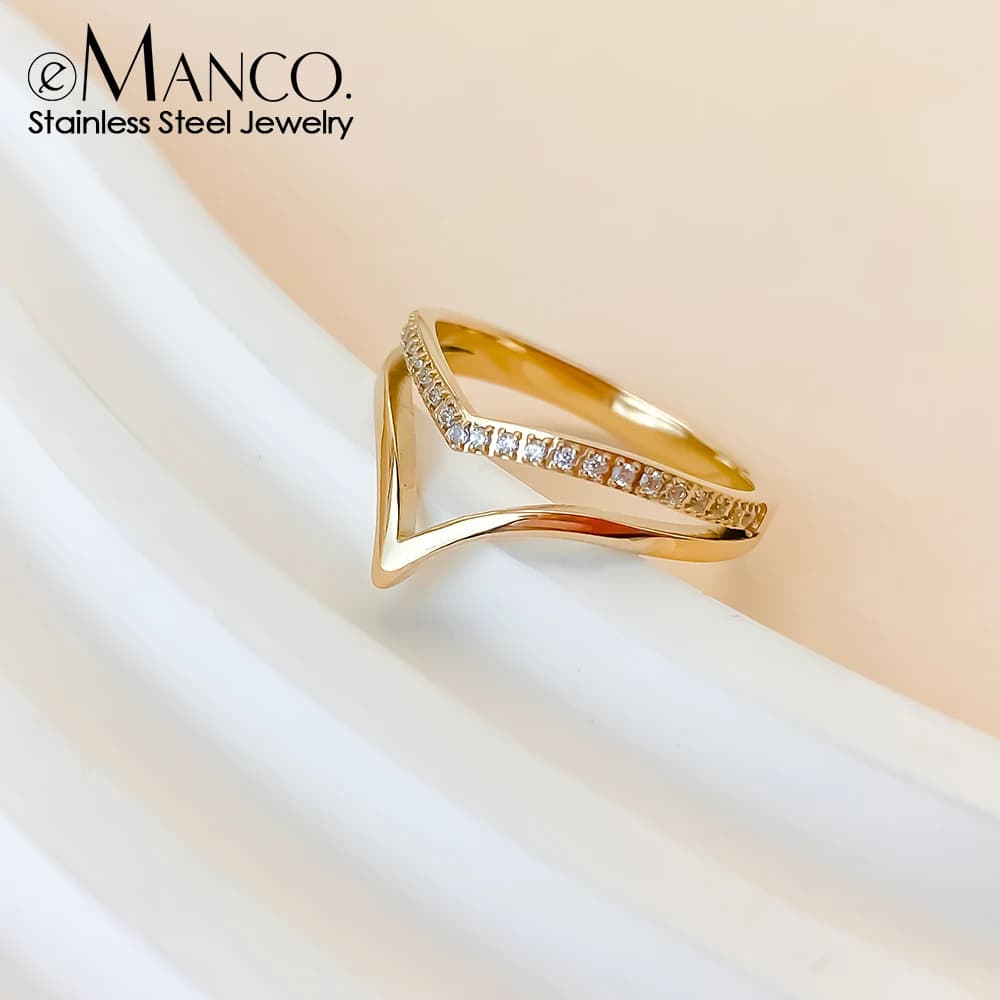 eManco Nuovo anello a doppio strato a forma di V di fascia alta, temperamento vintage e design di lusso leggero Anelli classici in acciaio inossidabile