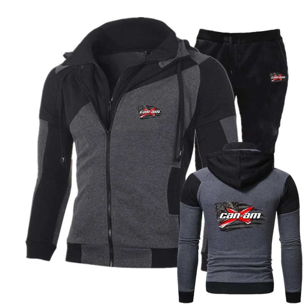 2025 Primavera Autunno BRP Can Am Moto Stampa Set sportivi con cerniera diagonale da uomo Felpe con cappuccio + Pantaloni sportivi per il tempo libero
