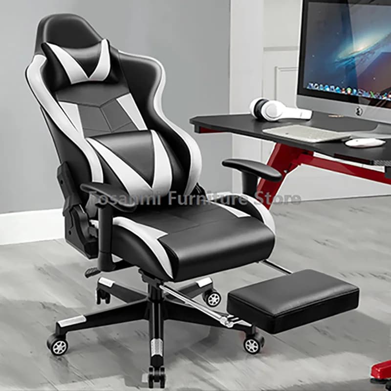 Sedia da gioco in pelle stile corsa con braccioli regolabili Sedia da computer reclinabile per ufficio domestico Sedia da PC ergonomica ed elegante per giocatori