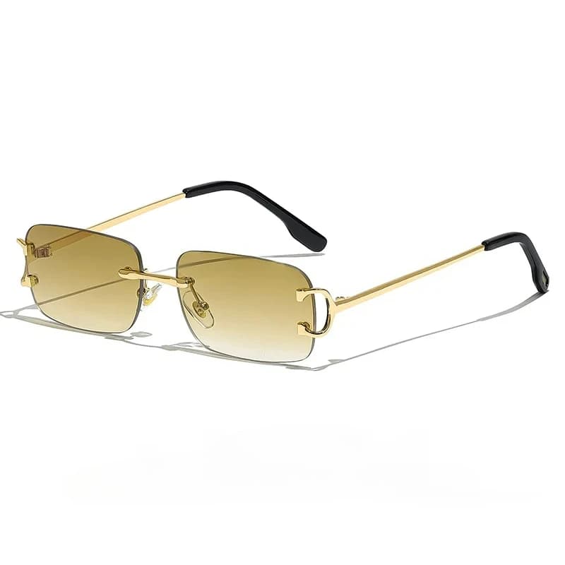 Retro Rimless Sunglasses For Women Men Small Square Gold Frame Brand Design Tea Shades Rectangle UV400 Zonnebril Eyewear