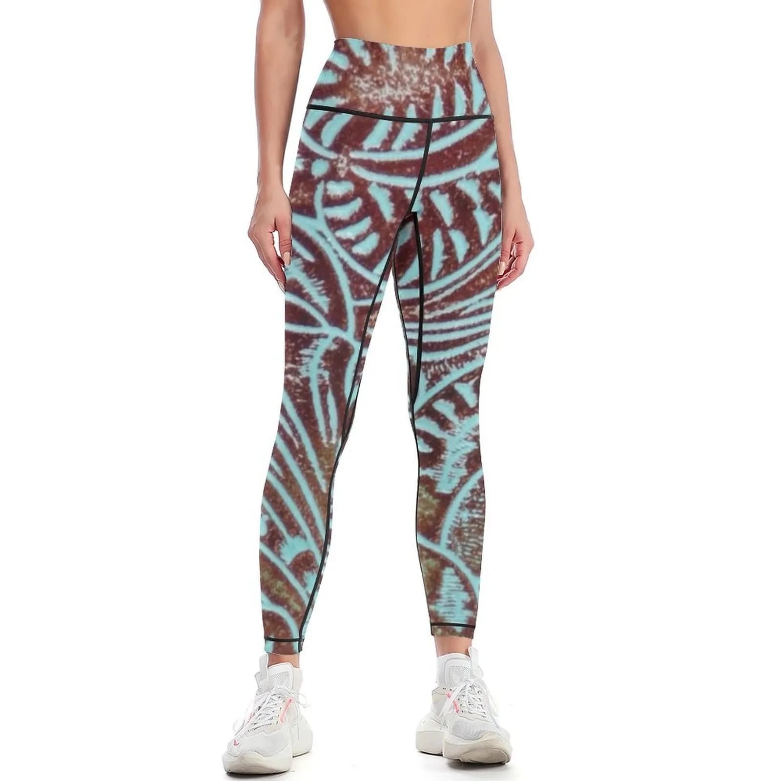 Leggings Aqua Brown con motivo in pelle lavorata, set sportivo da palestra, pantaloni da jogging, push up fitness, leggings da donna