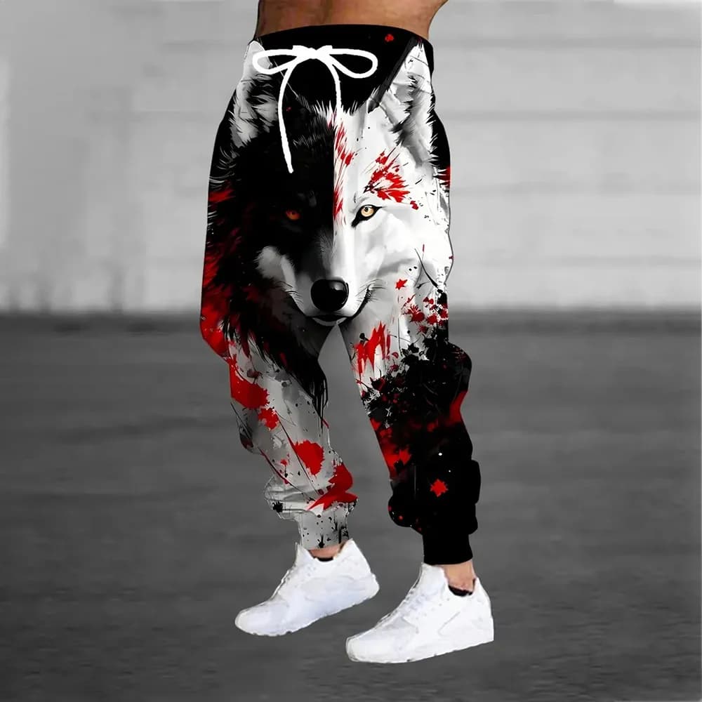 Pantaloni termici spessi invernali moda Good Evil Wolf stampa pantaloni sportivi da uomo pantaloni sportivi larghi casual con tasca in corda