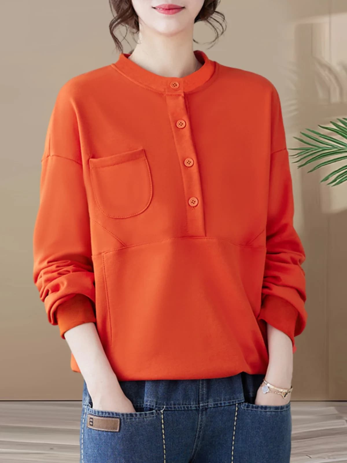 Fashionable Long Sleeve Hoodie Women's Base Layer T-Shirt Spring Autumn Mom Clothes Stylish Middle-Aged And Elderly Wear