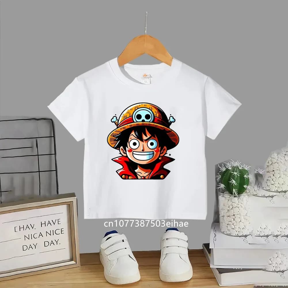 T-shirt in cotone per bambini con stampa anime One Piece, collezione Estate 2026, maglietta casual alla moda, morbida e leggera per ragazzi e ragazze dai 3 ai 14 anni