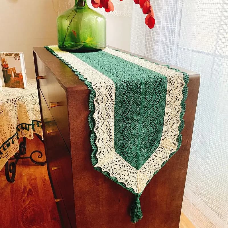 American Style Cotton Yarn Hook Needle Lace Hollow Table Flag Christmas Theme TV Cabinet Cover Scarf Dining Table Cloth