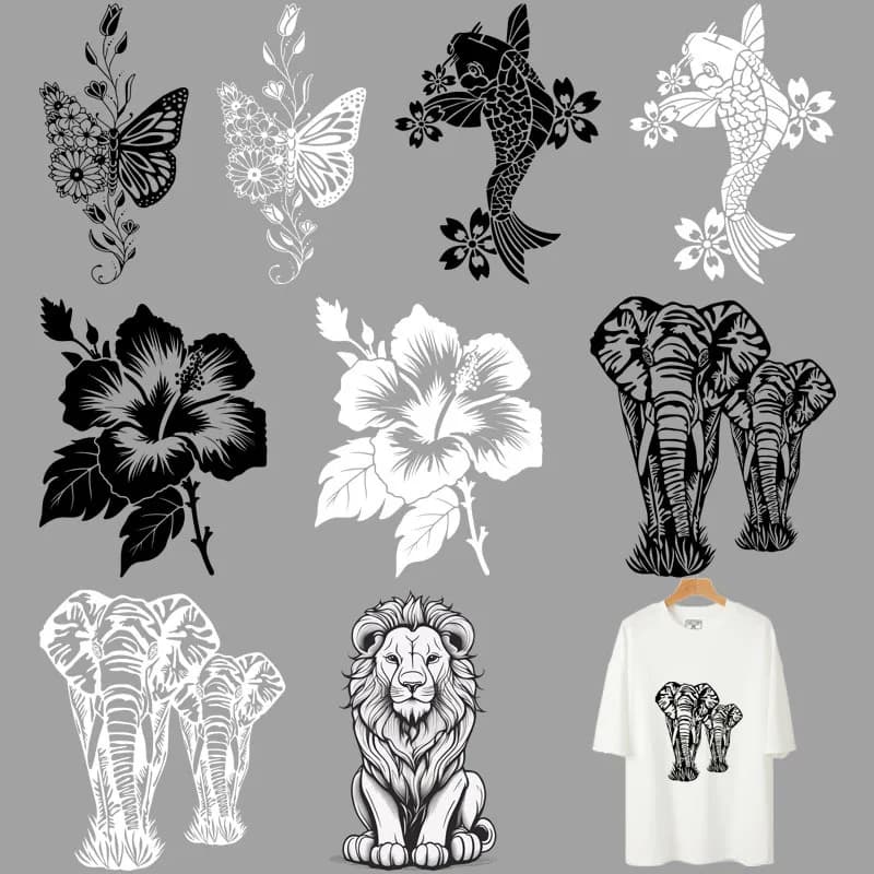Semplice colore puro animale elefante farfalla DTF trasferimento di calore adesivo vestiti applicazione toppe in vinile Iron-on fai da te top t-shirt