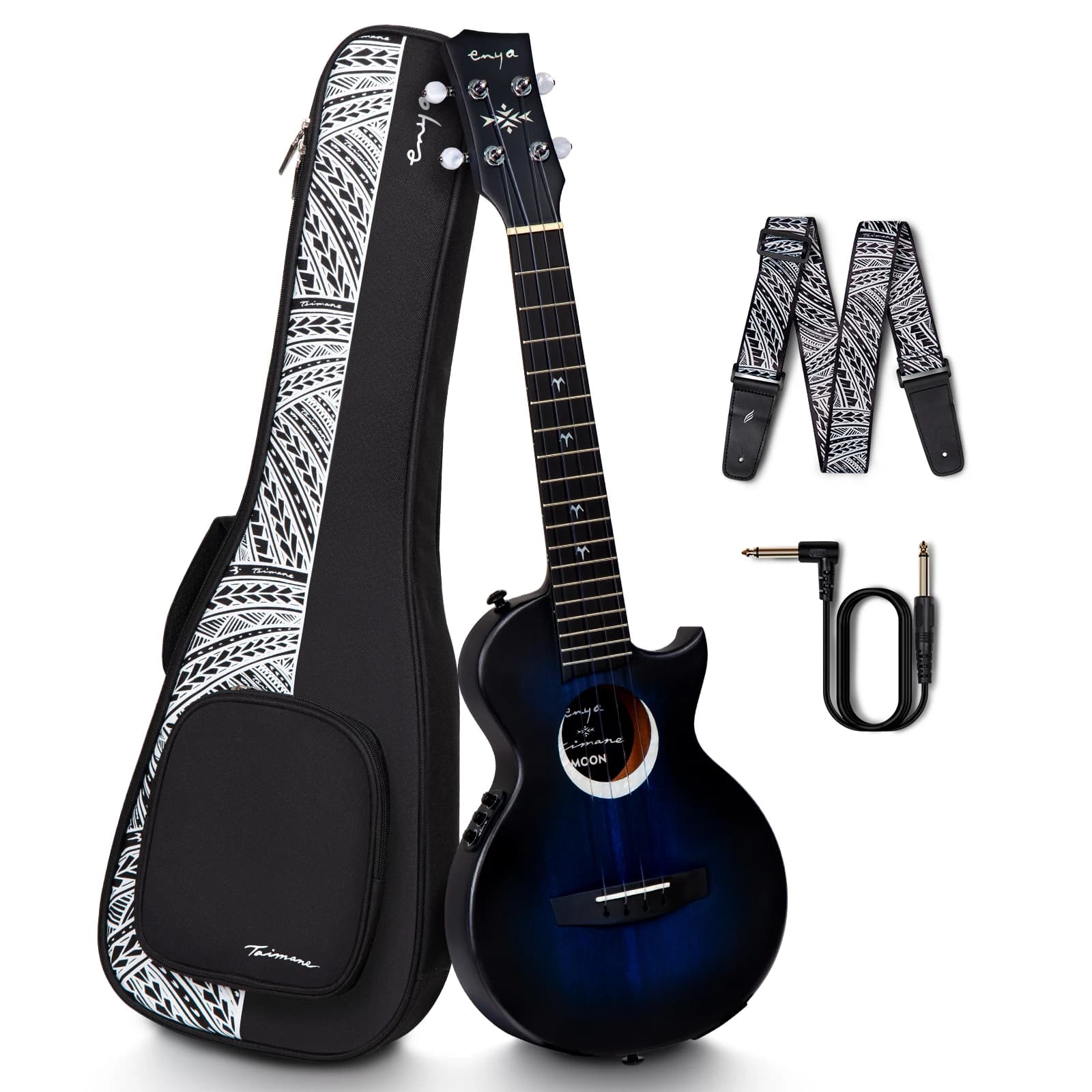 Enya Tenore Ukulele in mogano Taimane Moon Signature All Solid 26 pollici con pickup incorporato, inclusa borsa da concerto e tracolla Ukelele
