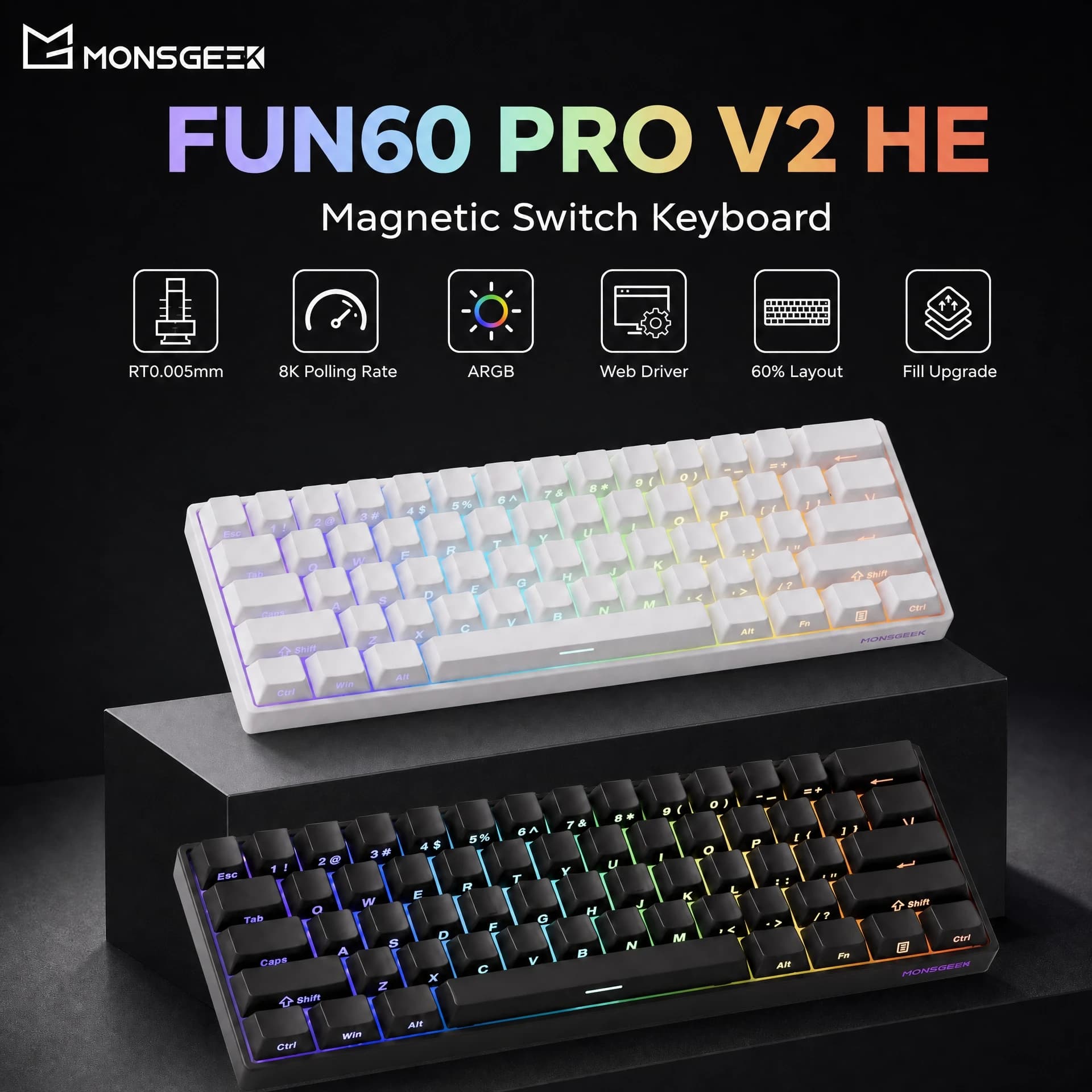 Akko MonsGeek FUN60 PRO V2 HE Magnetic Keyboard Magnetic Switch Rapid Trigger 0.005mm 8K 60% Custom Gaming Machanical Keyboard