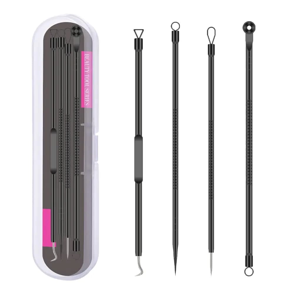 Professional set of 4 black dot needles for face, black dot extractor for stainless steel acne, facial deep cleaning tool