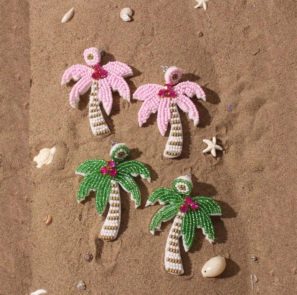 Flower Earrings with Pink Beads, Brushed Earrings for Women, Boho Jewelry