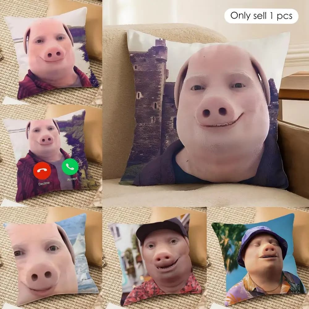 J-John Pork sta chiamando, rispondi.. Fodera per cuscino in peluche corto, stampa fronte-retro, quadrata, per divano e decorazioni per la casa