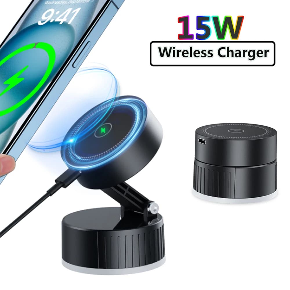 Supporto per telefono per auto con caricatore magnetico wireless veloce da 15 W con forte aspirazione a vuoto Supporto pieghevole regolabile per Iphone 16 15