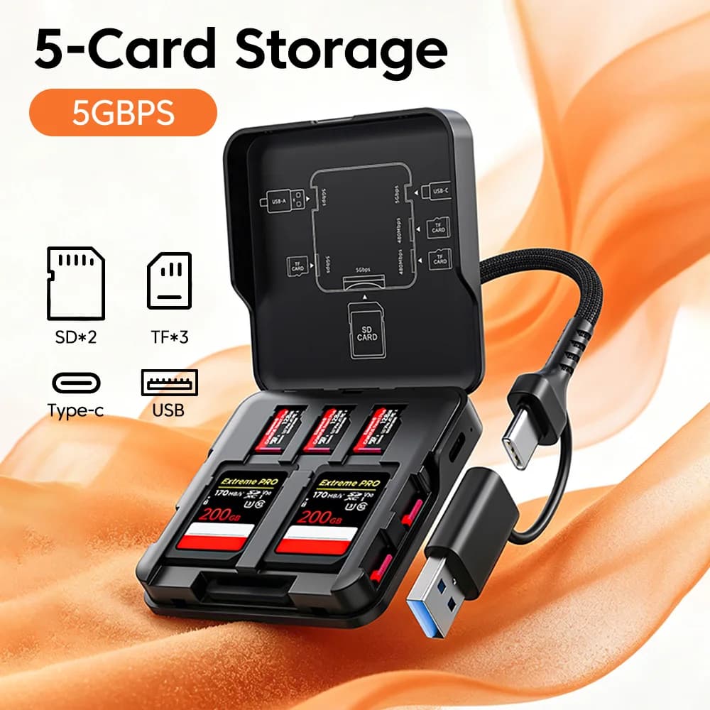 Scatola porta schede di memoria multifunzionale 2 in 1 con lettore di schede e cavo USB/Type-C USB 3.0 ad alta velocità per gestione schede SD/TF