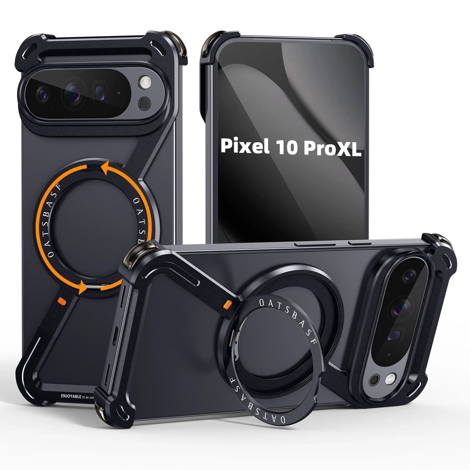 Custodia per telefono in metallo Oatsbasf per Google Pixel 10 Pro/10 Pro XL con 360 ° Copertura di ricarica wireless senza telaio con supporto magnetico girevole