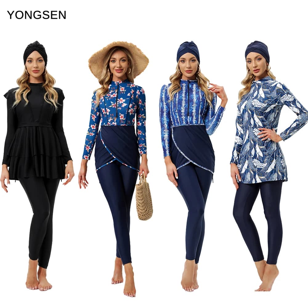 YONGSEN Sport Burkini 2024 - Costume da bagno musulmano UV50+, costume da bagno Rash Guard a maniche lunghe