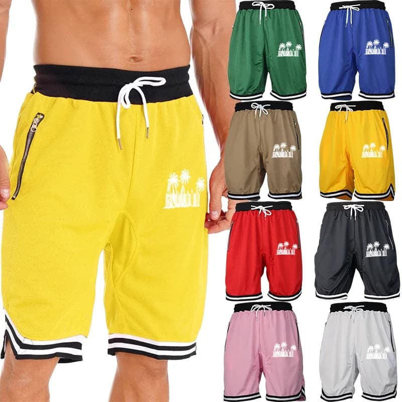 Pantaloncini sportivi da basket con tasche con cerniera in rete da corsa leggere e ad asciugatura rapida stampati da uomo