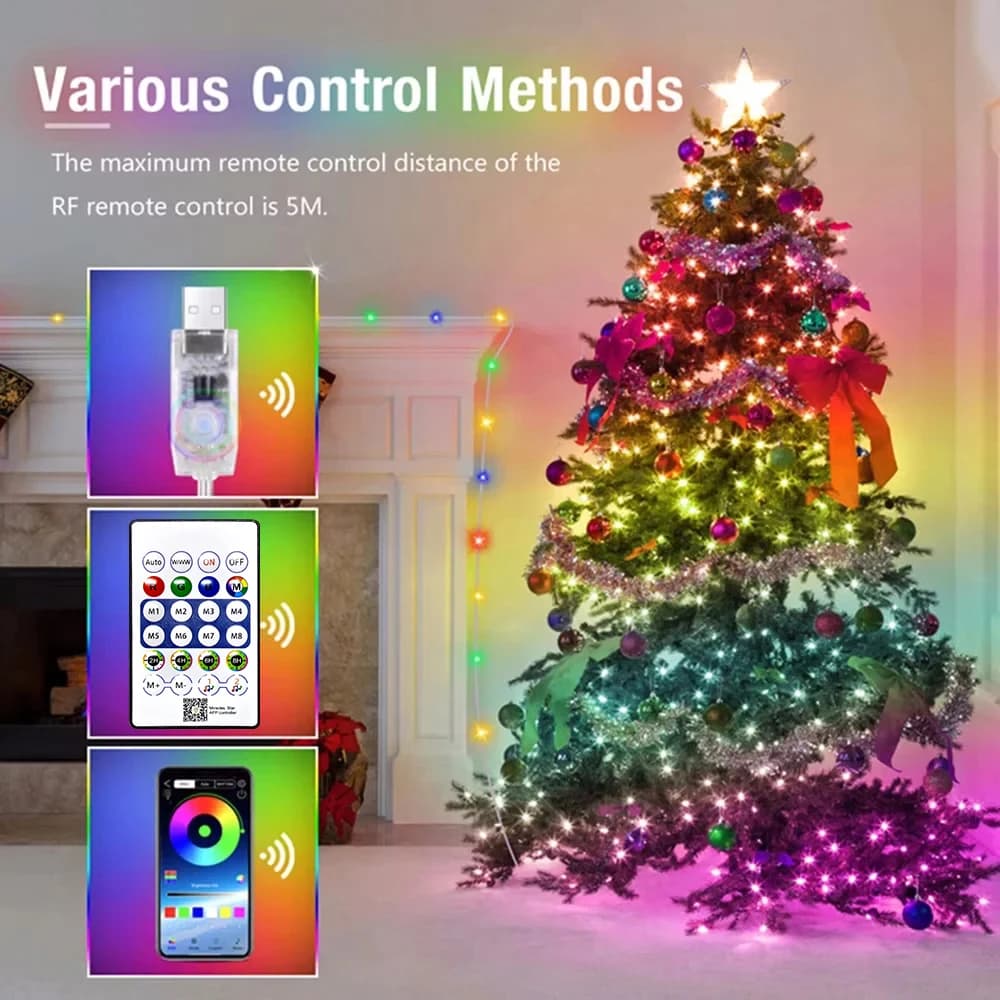 Stringa LED Bluetooth Lucine Dreamcolor RGBIC Festa fai da te Luci dell'albero di Natale Decorazioni di nozze Ghirlanda Lampada USB 15M/10M/5M/2M