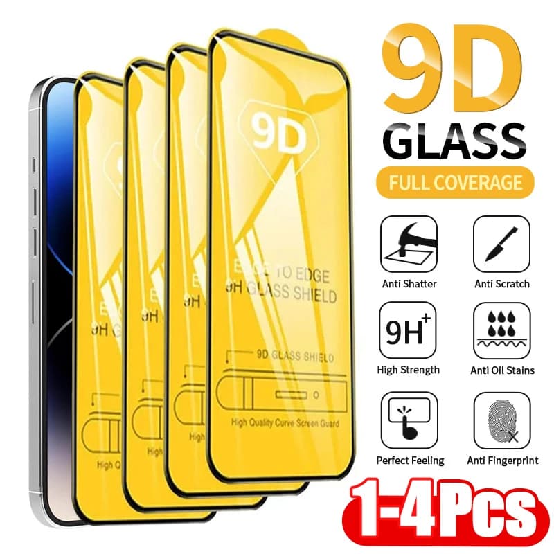 1-4PCS 9D Protective Glass for iPhone 16 15 11 12 13 14 Pro Max 15Plus Screen Protector for iPhone XR XS MAX Tempered Glass