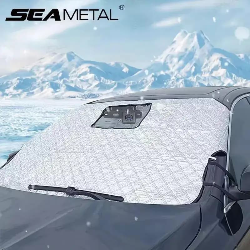 SEAMETAL Scudo da neve per auto invernale Parabrezza universale Copertura da neve Copertura protettiva per parasole con cinturino antivento Design anti-ladro