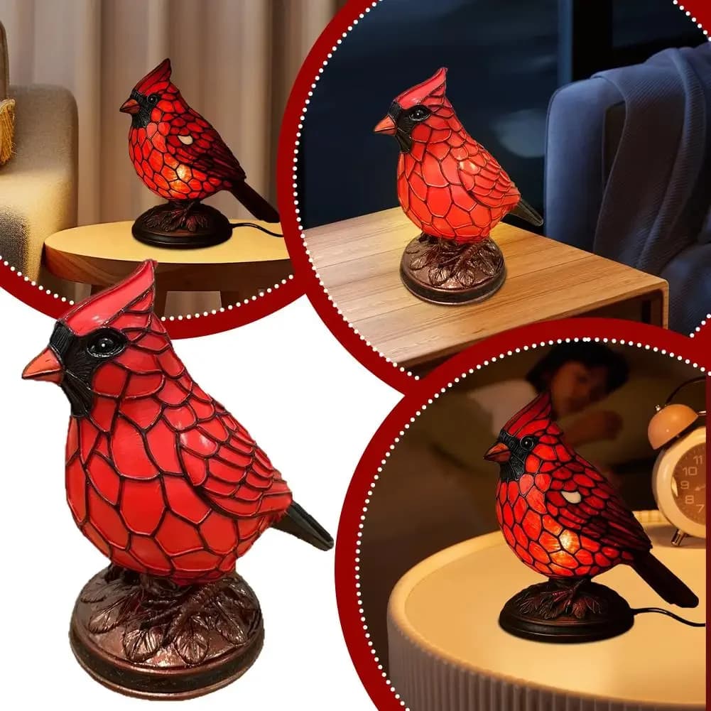 Lampada da scrivania creativa a tema animale con uccello rosso con tocco artistico - Luce notturna in stile europeo perfetta per l'atmosfera della sala studio