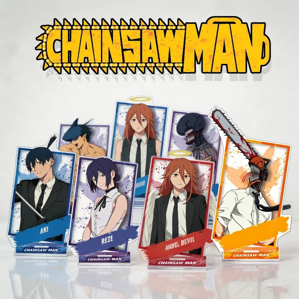 Pochita Chainsaw Man 2026 Nuovo Set Completo Portachiavi in Acrilico con Supporto, Cornice Portafoto Stile Denji Aki Angel Devil Reze, Merchandising