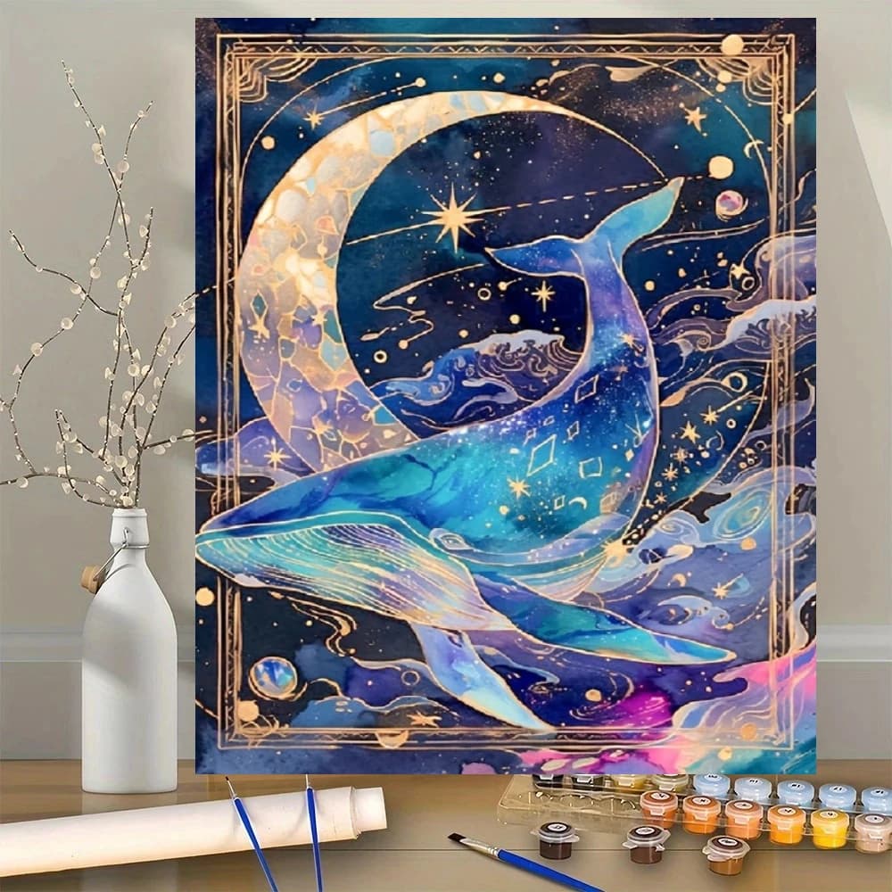 Oil Painting By Numbers Kits Dolphin & Starry Night Paintings DIY Acrylic Paint By Numbers for Adults Home Decor