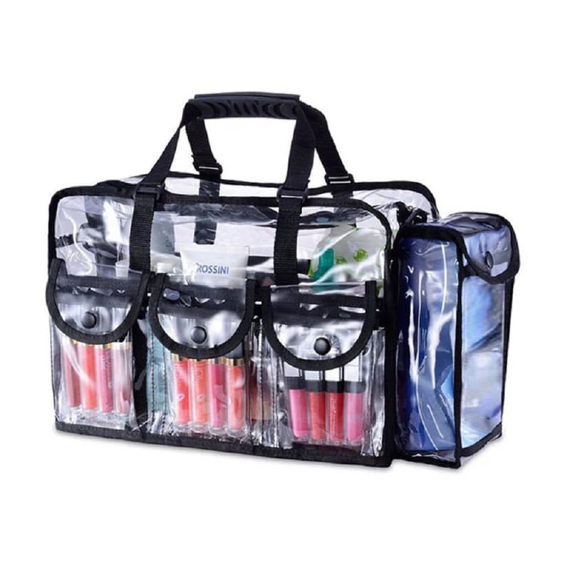 PVC transparent waterproof cosmetic bag with 4 external pockets transparent bag for large capacity travel makeup organizer