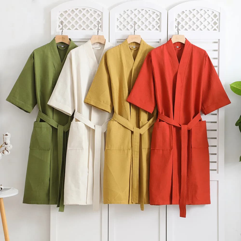 100% cotone garza Kimono Robes coppie 2024 nuove donne e uomini scollo a V solido accappatoio camicia da notte estate sottile femminile vestiti per la casa