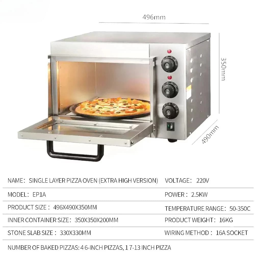 Forno Elettrico per Pizza 2500W, Forno Tostapane a Singolo Livello, Macchina per Cottura Commerciale con Pietra Refrattaria