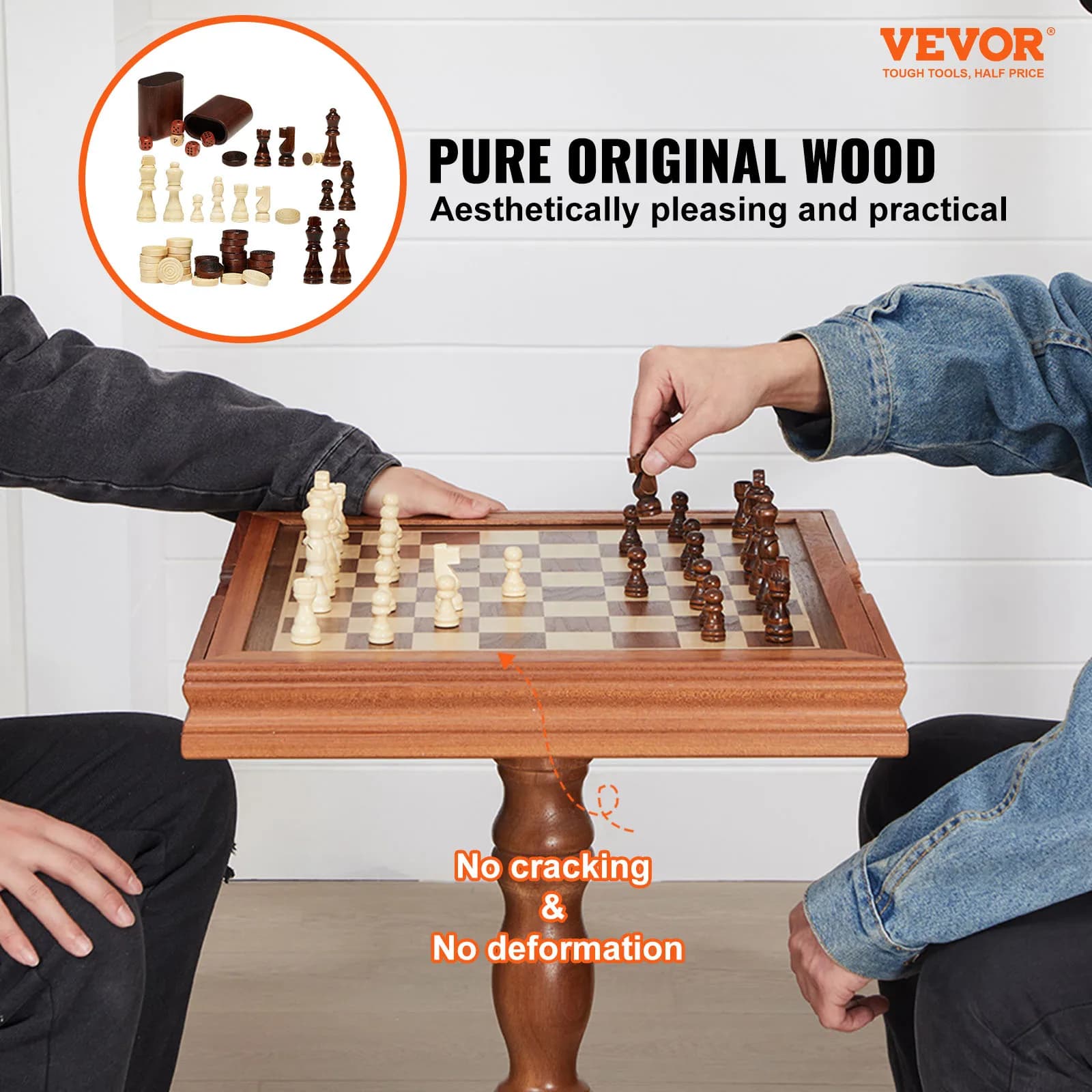 18-inch 3-in-1 Women's Chess Set Backgammon Table Wooden Chess Table