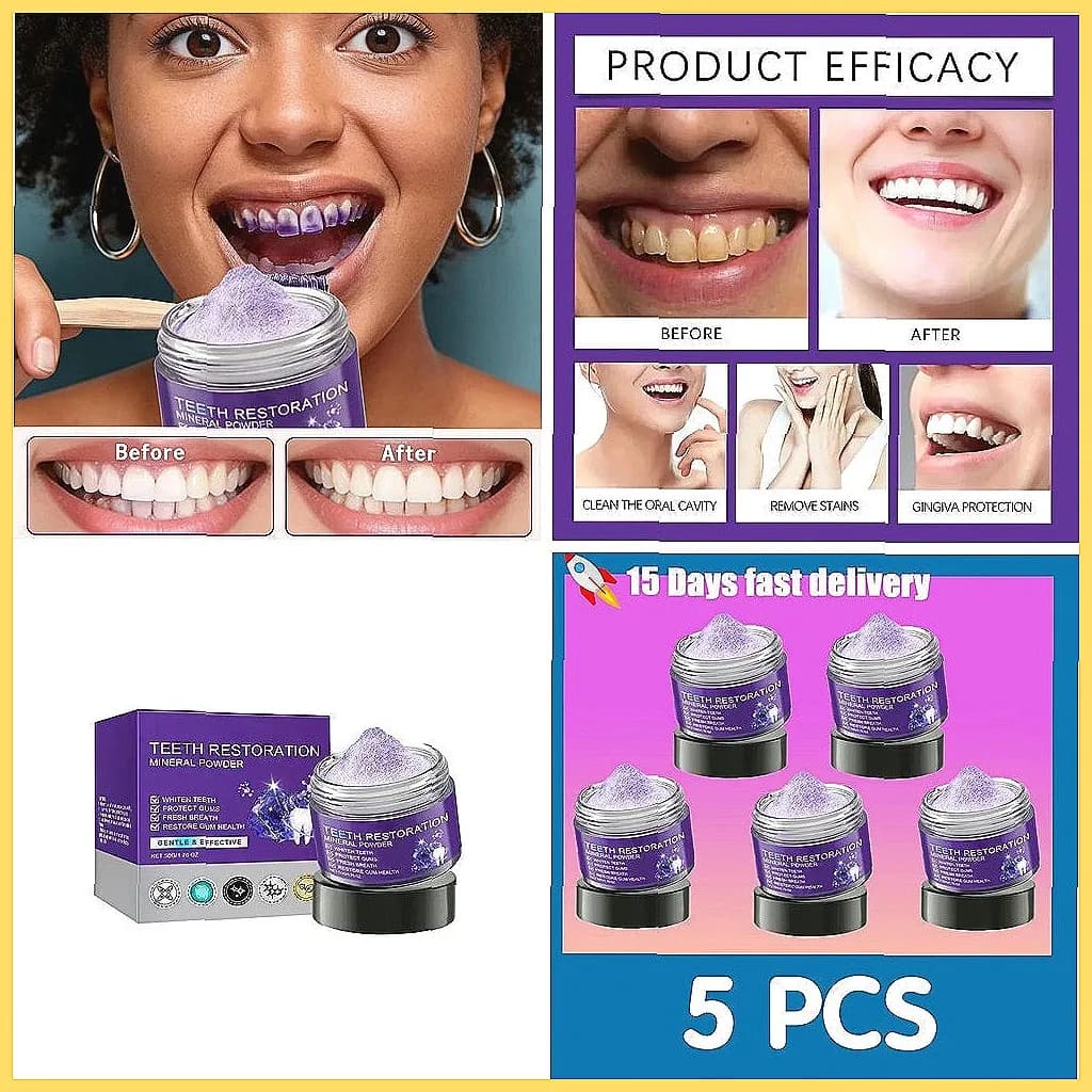 Polvere Sbiancante per Denti Viola, 26 Trattamenti per Rimozione di Placca e Tartaro, Cura Orale per Alito Fresco