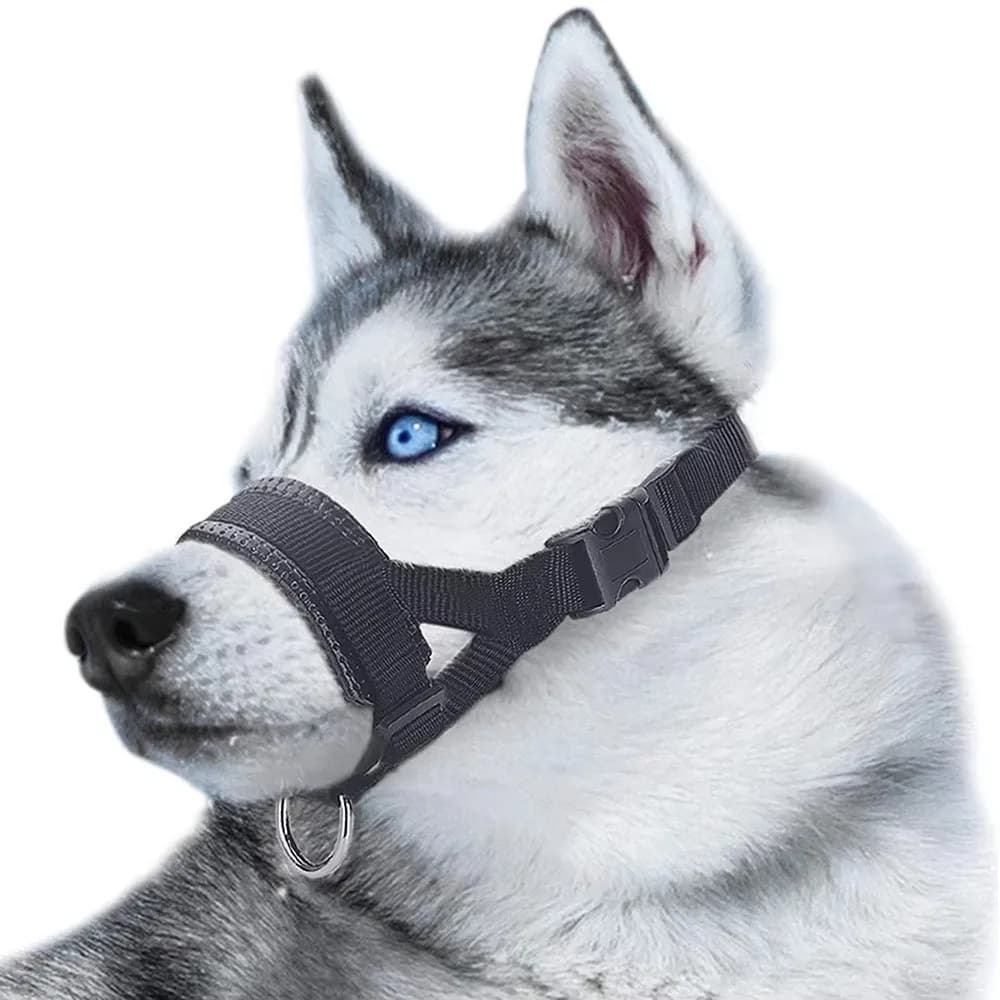 Nuovo Museruola Morbida in Nylon per Cani M/L/XL, Regolabile con Anello per Guinzaglio, Maschera Anti-Morso per Addestramento Comportamentale