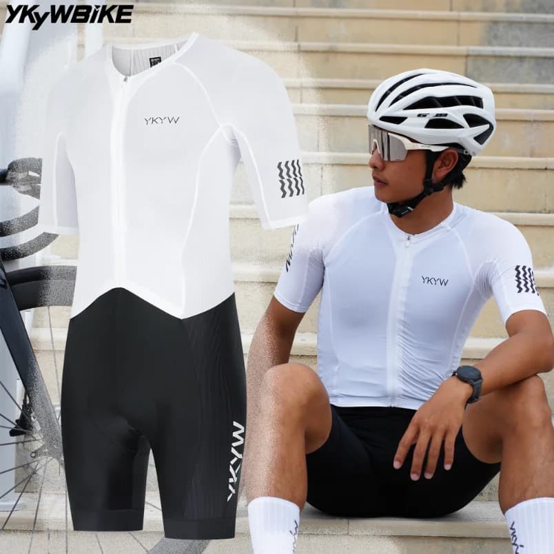 YKYWBIKE Men One Piece Cycling Skinsuit Pro Aerodynamic Road Bike Elite Performance Clothing Shorts Bodysuit Shorts