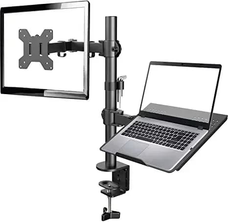 Supporto a Doppio Braccio Regolabile per Laptop con Vassoio per Tastiera, Staffa VESA a Molla per Computer LCD da Scrivania da 32 Pollici