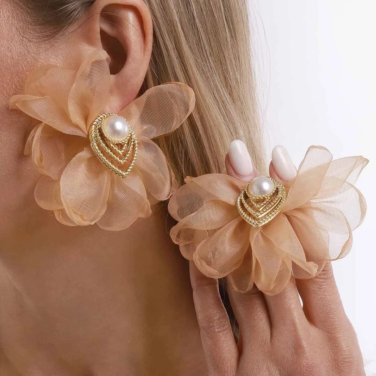 Eleganti Orecchini in Stile Europeo con Fiori in Rete, Accessorio di Moda per Signore, Gioielli per Uso Quotidiano e Feste, Lusso Discreto
