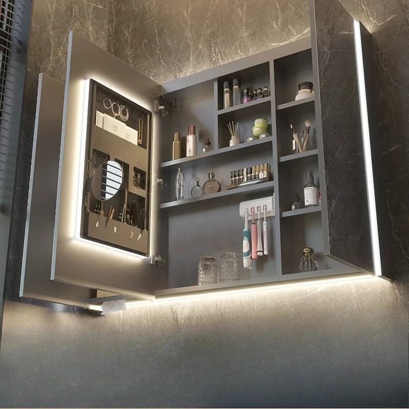 Armadietto a specchio intelligente in acciaio inossidabile per bagno, mobiletto integrato per WC a parete separato