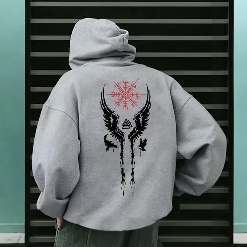 2026 Autumn/Winter New Men's Ancient Viking Raven Print Hoodie, Urban Casual Fashion Men's Sports Jacket, Loose Fit